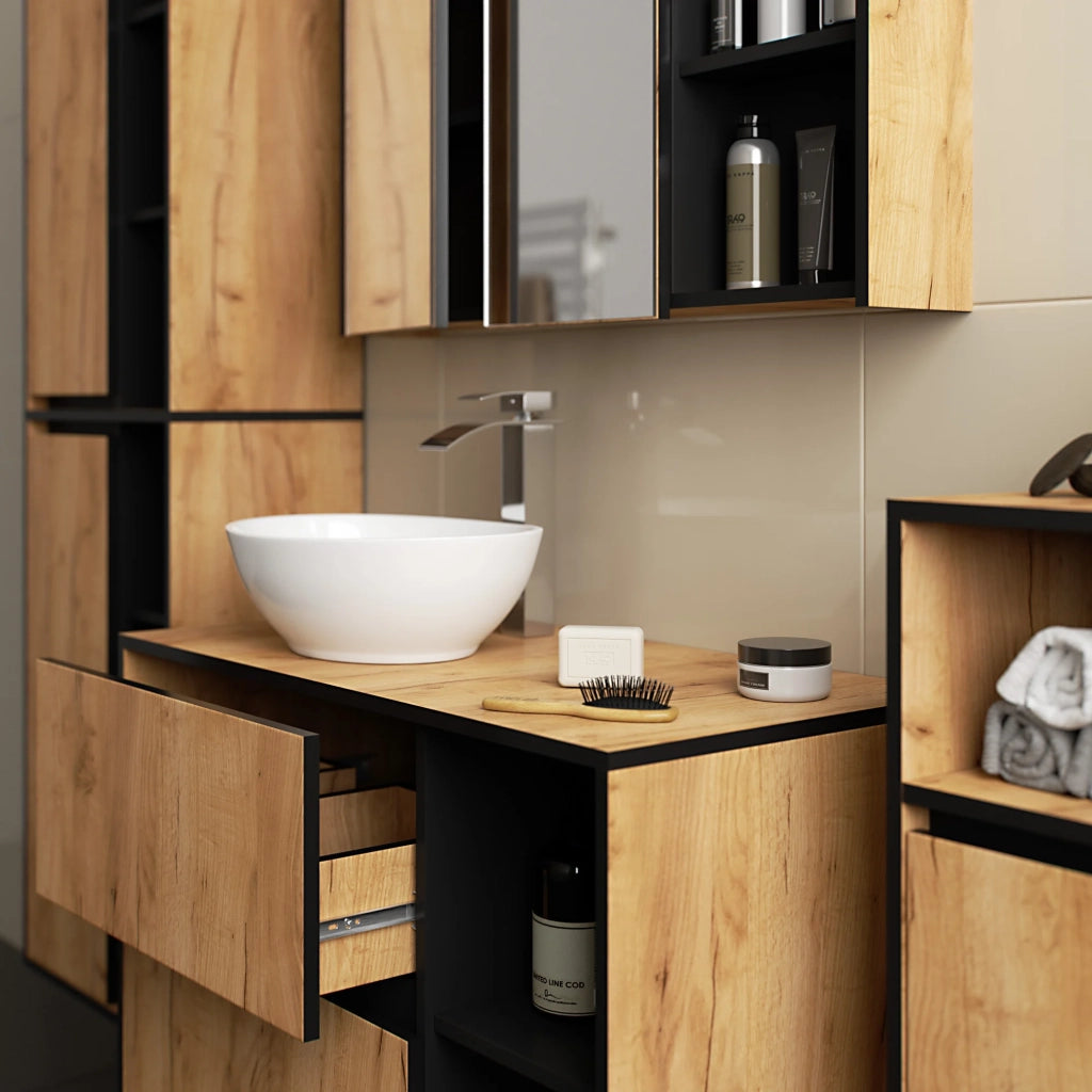 Mobile bagno sospeso VAMI Rovere Craft, Nero 35 cm 1 anta 35x30x80 cm