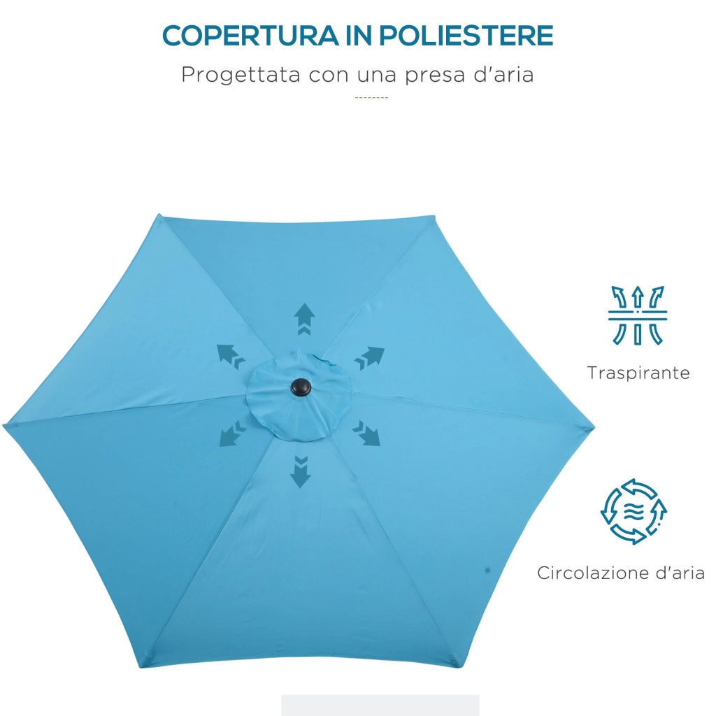 Ombrellone da Giardino Ø260x240 cm con Manovella e Testa Inclinabile in Alluminio e Poliestere Blu