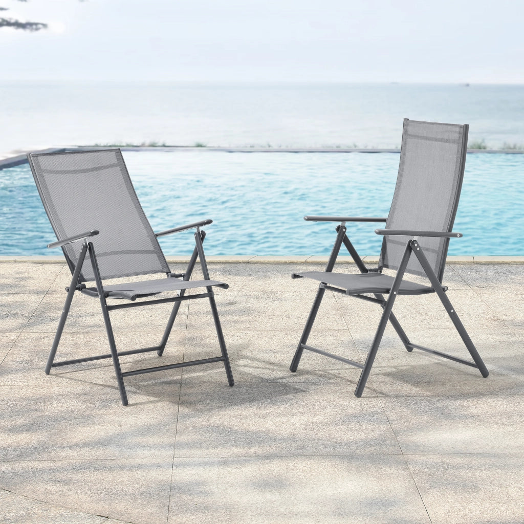 Set Kalamata di 2 Sedie Pieghevoli da Giardino con Braccioli e Schienale Reclinabile - Grigio Chiaro [en.casa]