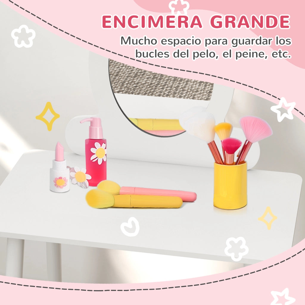 Tocador per bambini con specchio e sgabello ¨C zephmum ¨C Bianco