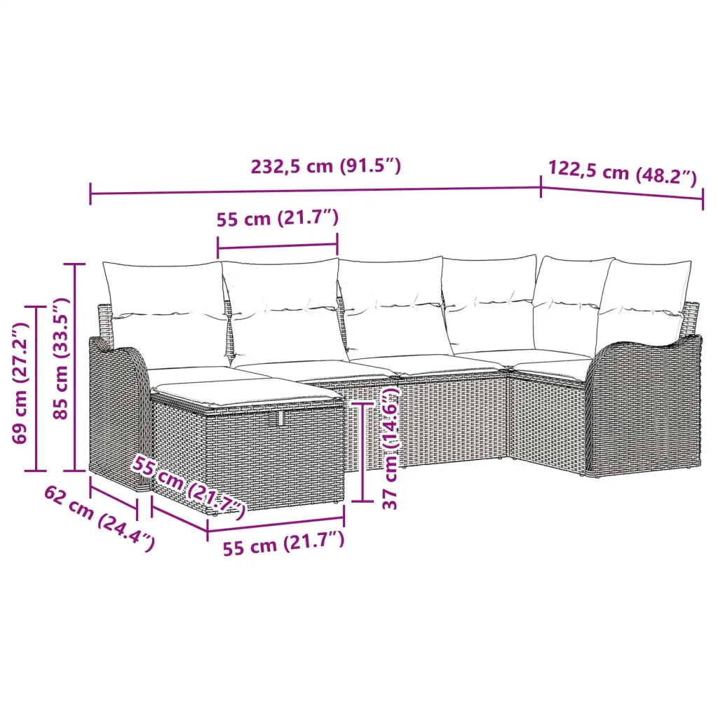 Set Divano da Giardino 6 pz Grigio e Blu Navy polyrattan 3358984