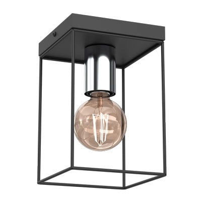 Plafoniera quadrata moderna nera cromo Homen E27 Luminex
