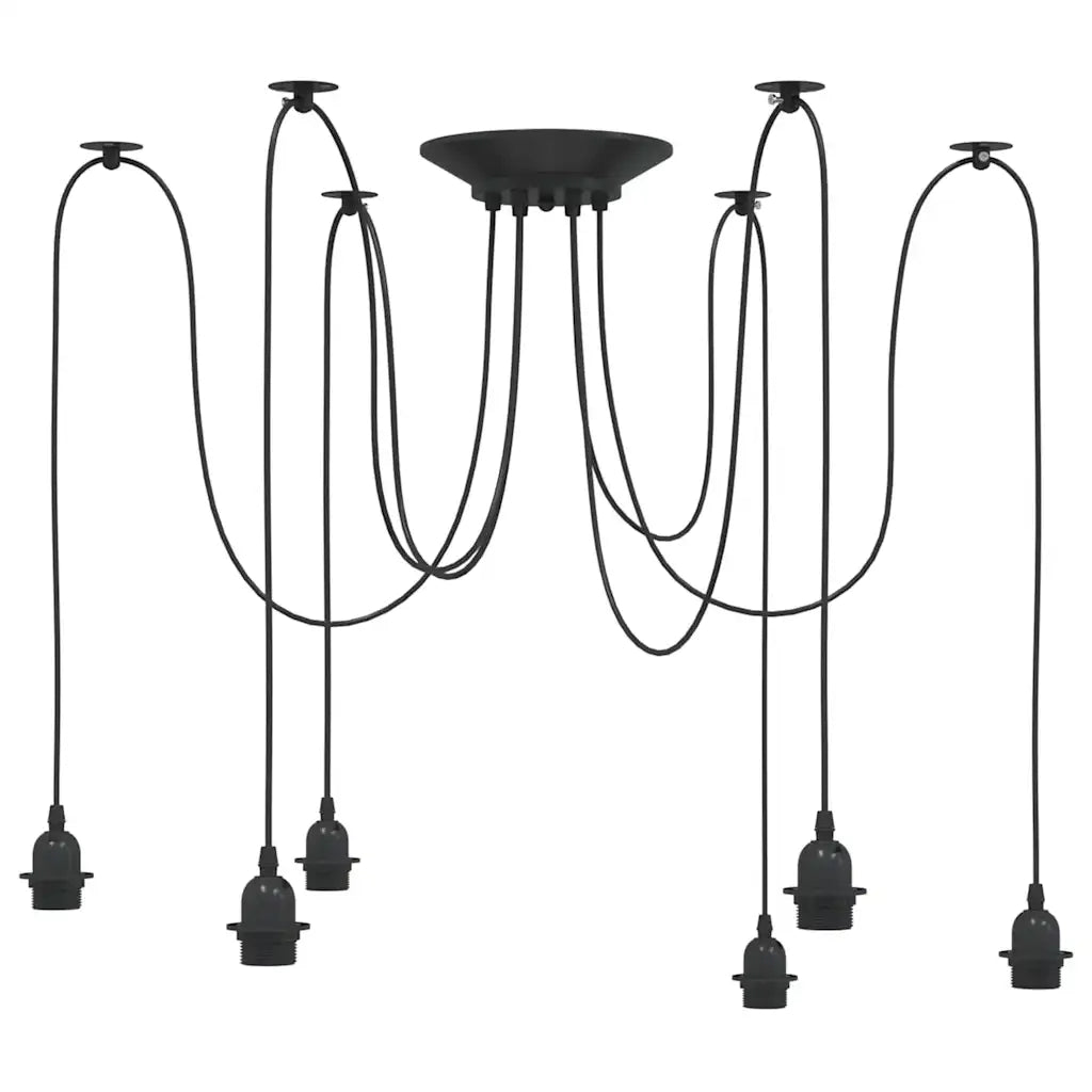Lampada a Sospensione con 6 Portalampada E27 in Metallo Nero 4103455
