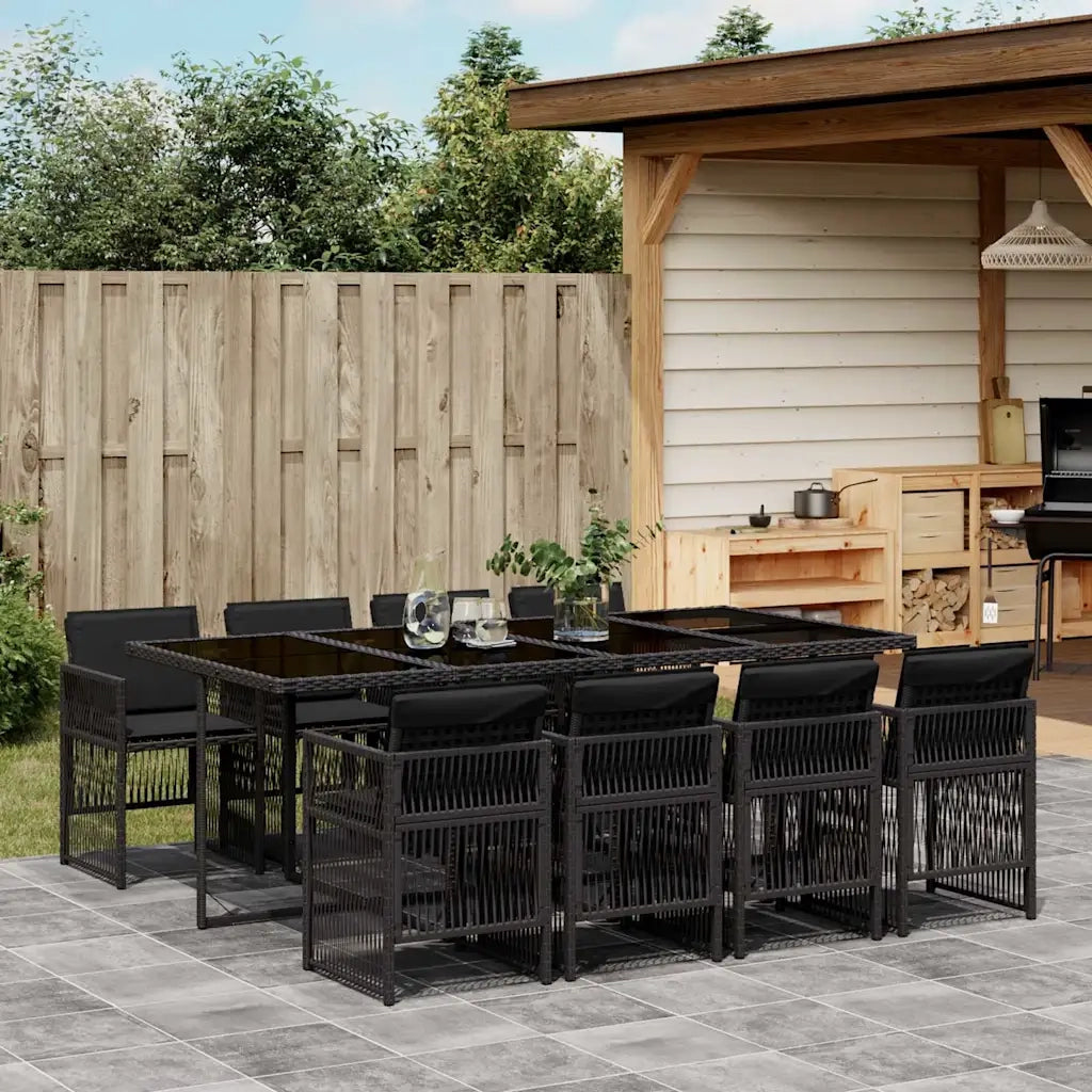 Set da Pranzo da Giardino 9 pz con Cuscini Nero in Polyrattan 3210919