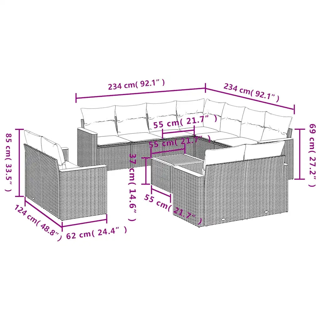 Set Divani da Giardino 12 pz con Cuscini Nero in Polyrattan 3258906
