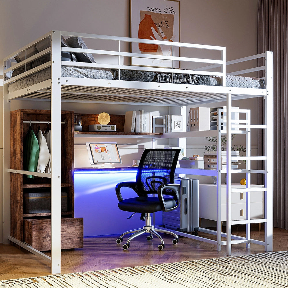 Letto a soppalco - Xylo - 140x200 cm LED bianco