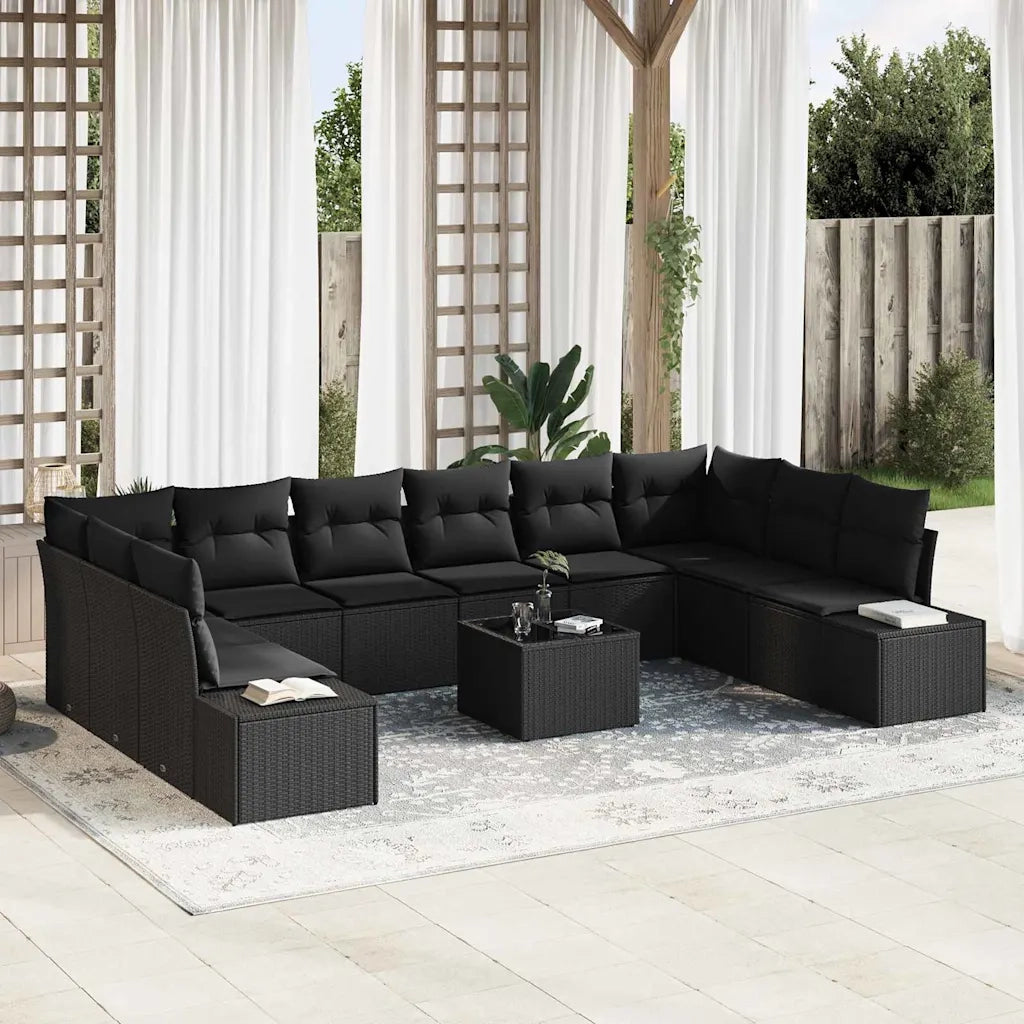 Set Divano da Giardino con cuscino 10 pcs Nero Polyrattan 3355922