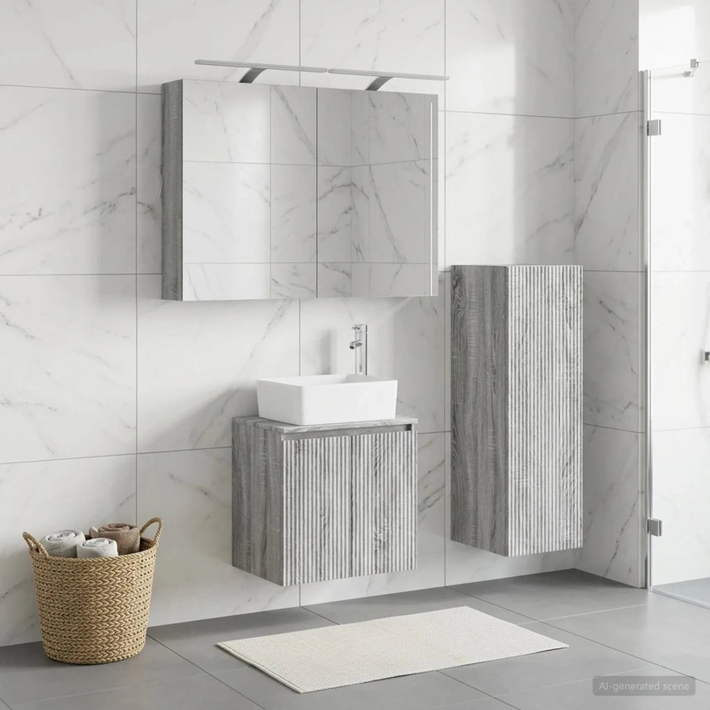 Set di mobili per il bagno 4 pz Sonoma grigio 3407436