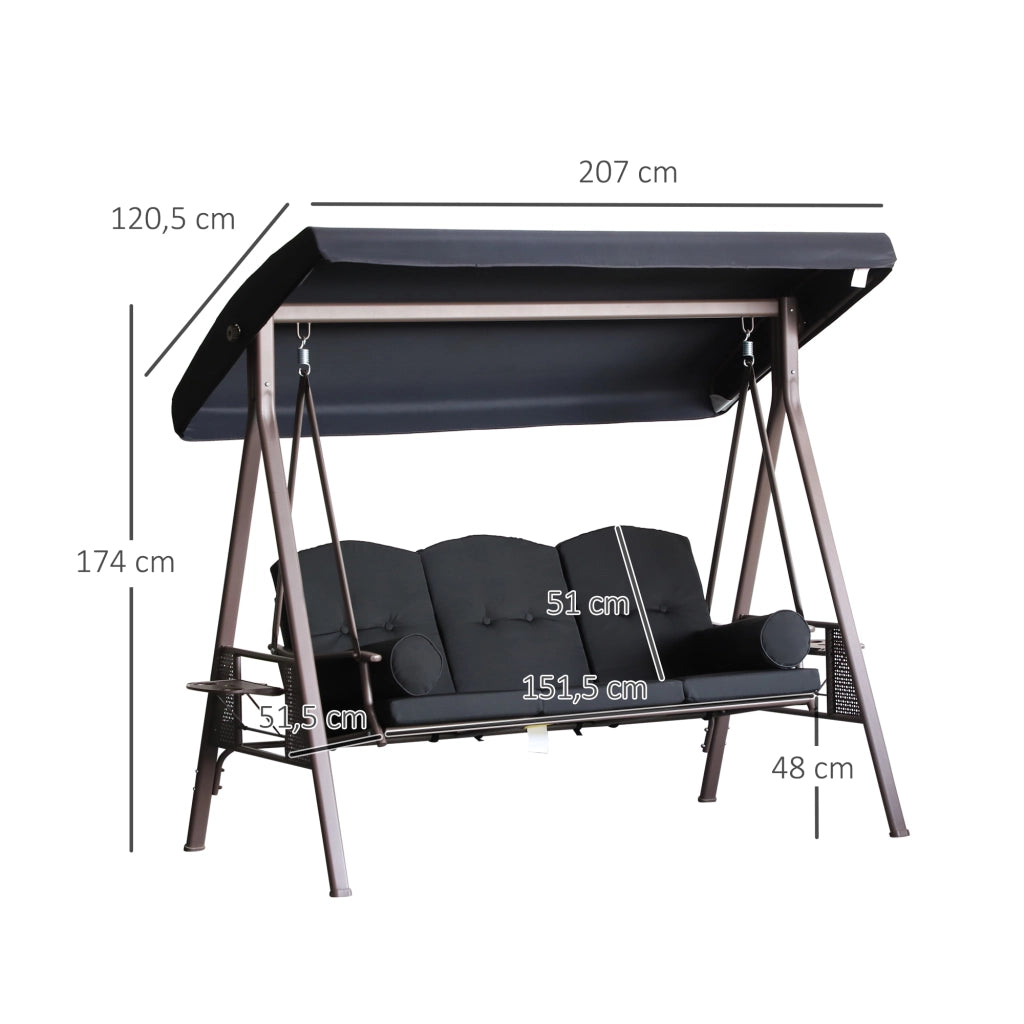 Sedia a dondolo da giardino 3 posti ¨C Minimal ¨C grigio scuro, polyrattan, cuscini