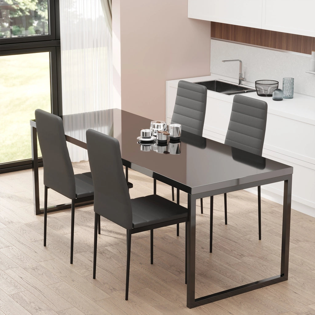 Set 4 Sedie Imbottite per Soggiorno o Sala da Pranzo, Sedie da Cucina Moderne, in Metallo e Tessuto Nero