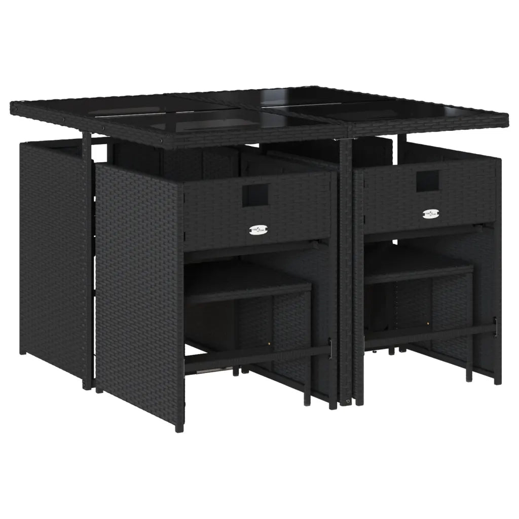 Set da Pranzo da Giardino 9 pz con Cuscini Nero in Polyrattan 3277902