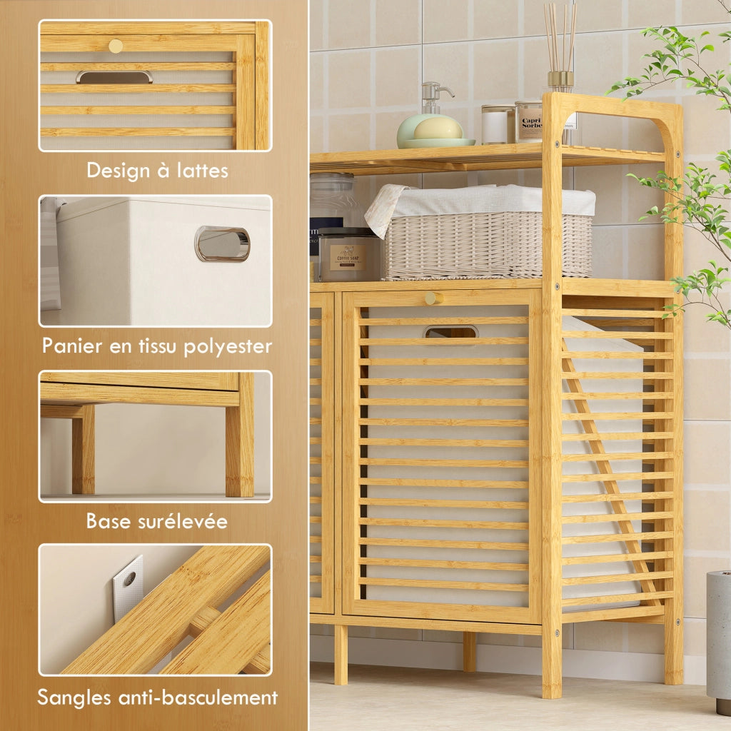 Armadietto da Bagno con Cestini e Ripiani ¨C Zephmum ¨C Legno Bamb¨´ Naturale 82x33x88cm