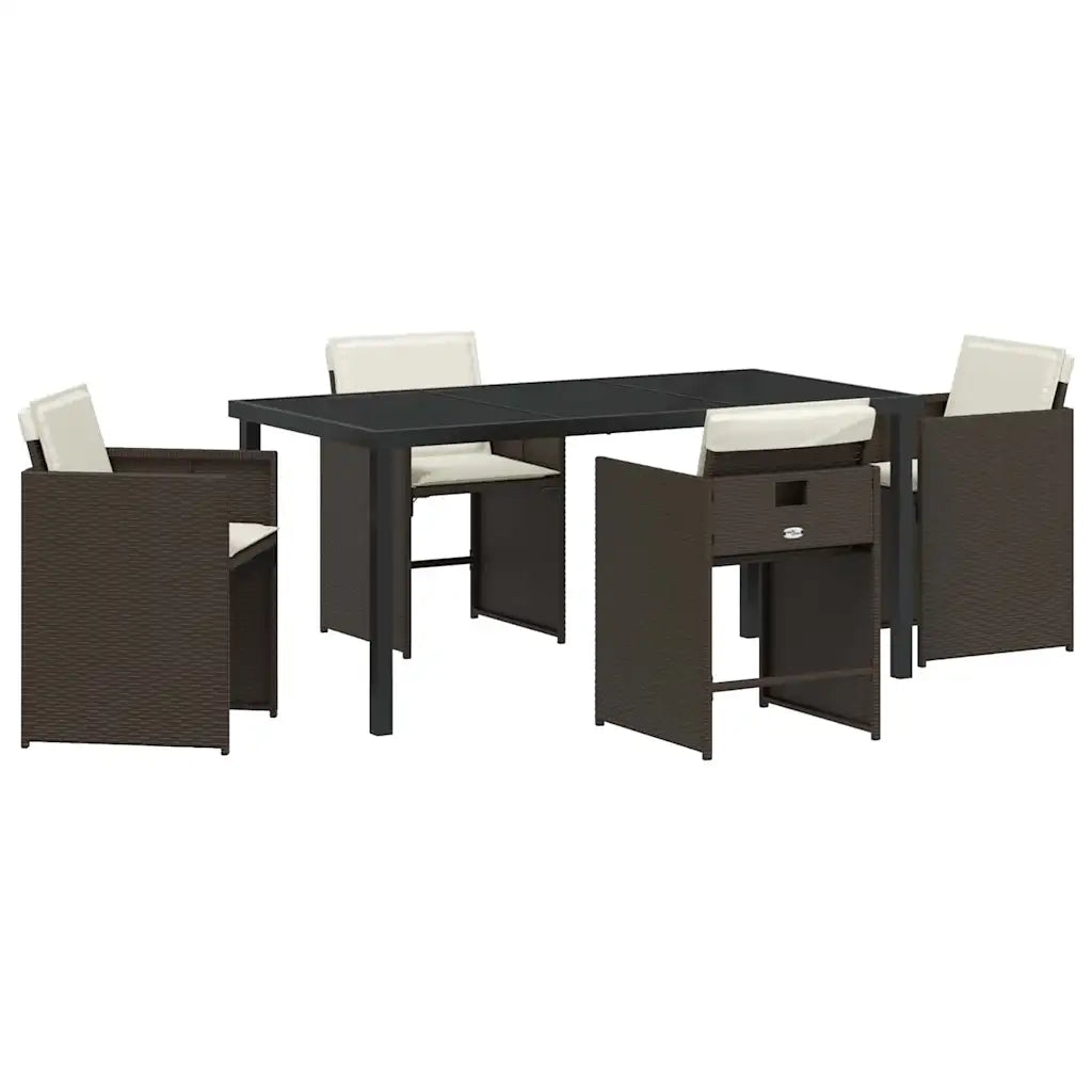 Set da Pranzo per Giardino 5 pcs Marrone polyrattan
