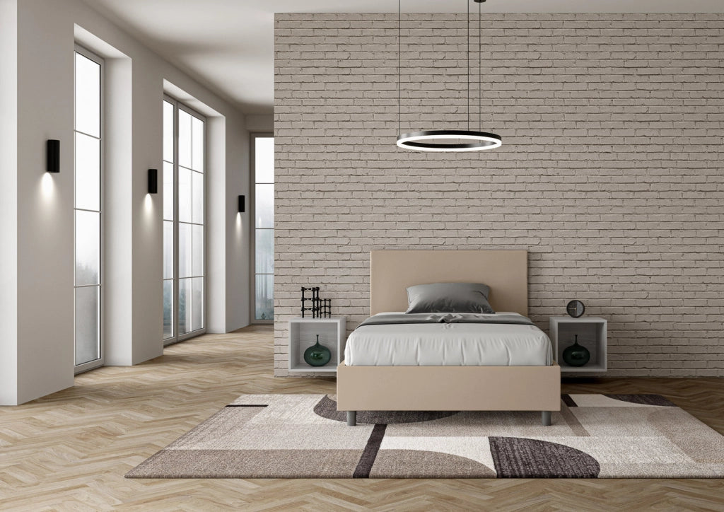 BS COM Letto una piazza e mezza senza rete imbottito 120x200 similpelle tortora