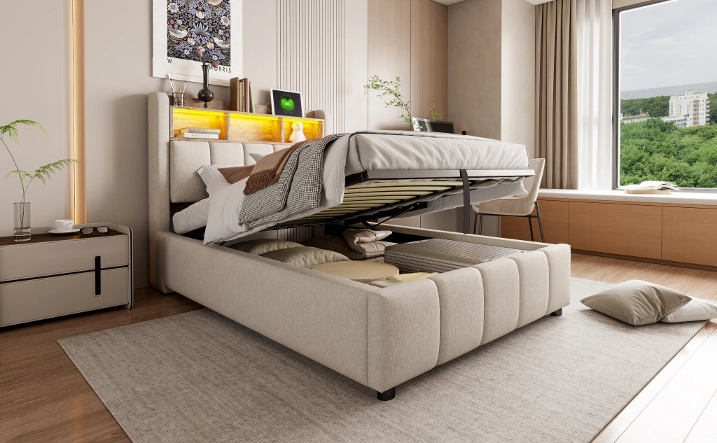 letto imbottito lino beige 90 x 200 cm