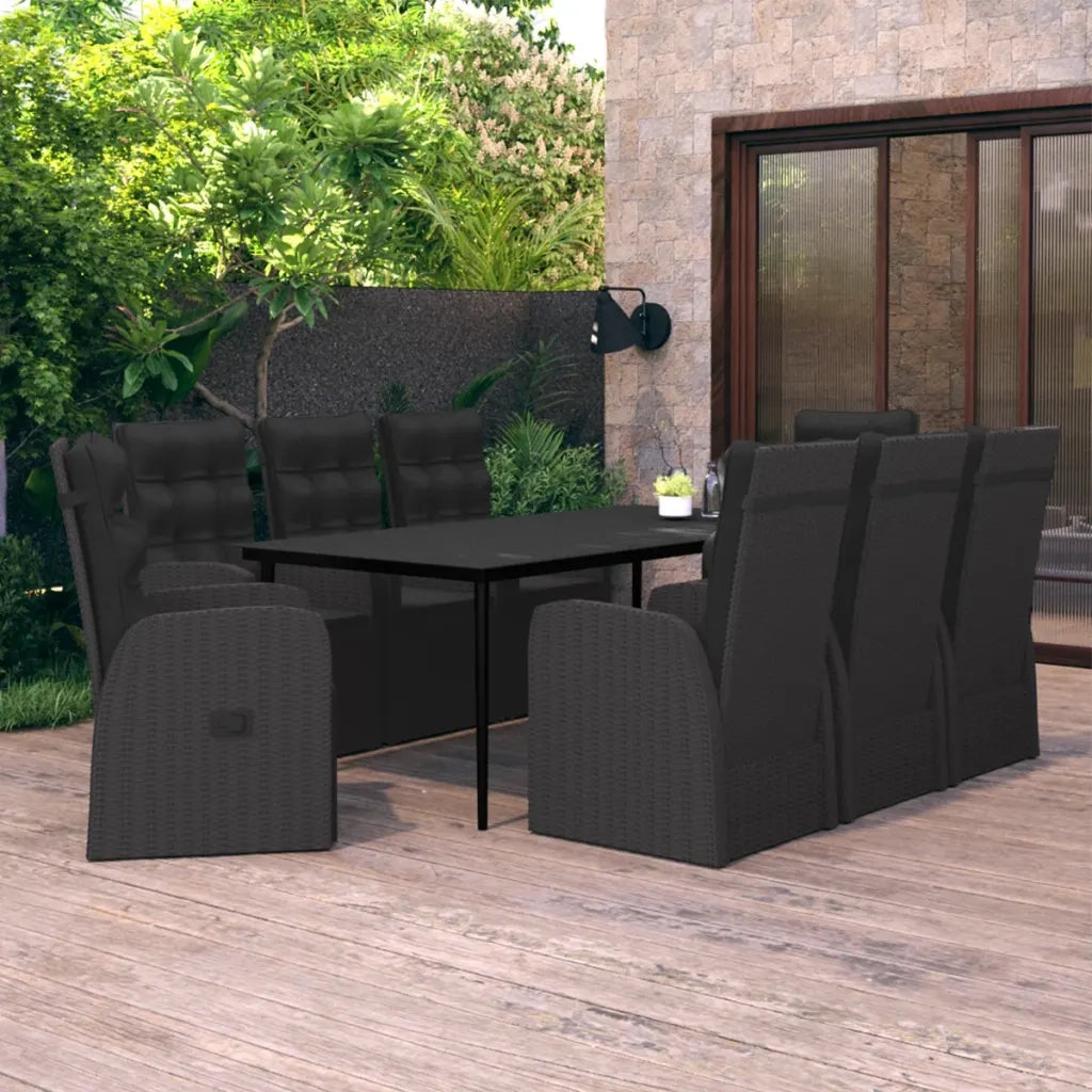 Set da Pranzo da Giardino 9 pz con Cuscini Nero 3099504