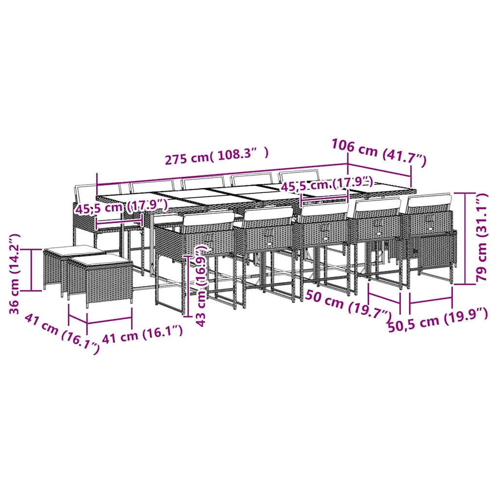 Set da Pranzo da Giardino 15 pz con Cuscini Grigio Polyrattan 3211352