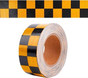 Targa di Avvertimento Riflettente Nero Arancione a Quadri Alta Intensità Impermeabile - Etichette Outdoor - Veicoli Outdoor - 5 cm x 25 m.