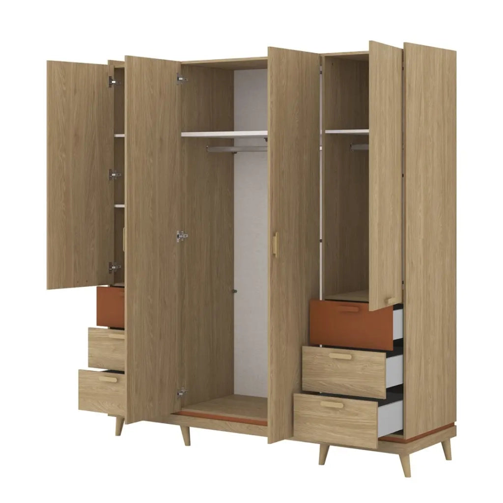 Armadio NOKI – 4 porte in rovere chiaro e moka – Stile scandinavo