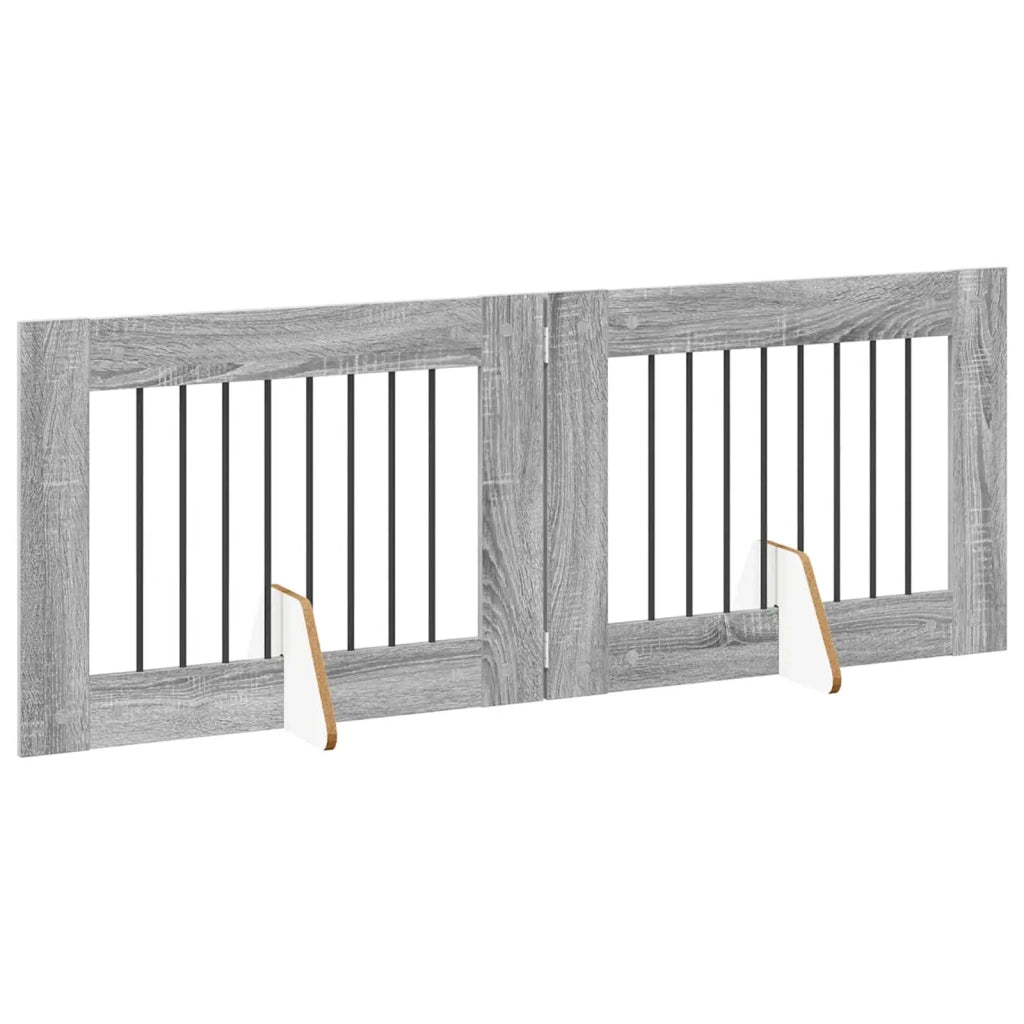 Cancello per cani pieghevole con supporti 2 pz Sonoma grigio 892130