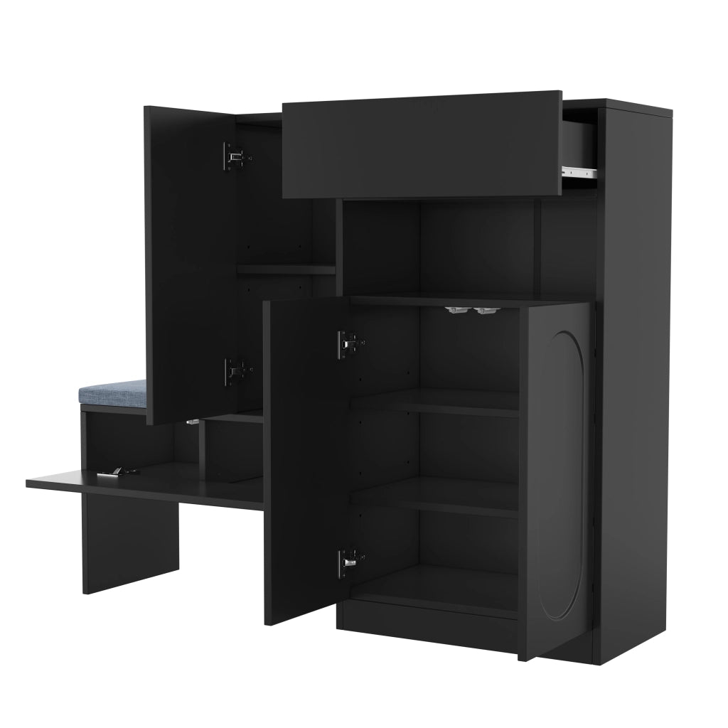 SCARPIERA 2-in-1 con panca 130x35x110 cm nero