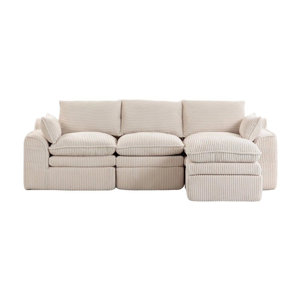 Divano modulare 3 posti con pouf - Zephmum - Beige - Cuscini e tasche laterali, schiuma a 3 strati