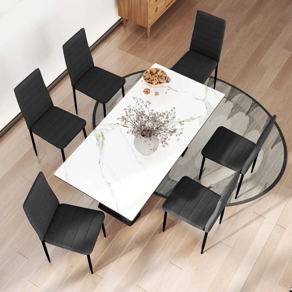 Set 6 Sedie da Pranzo Moderne Imbottite in Tessuto con Schienale Alto e Gambe in Metallo ¨C Zephmum ¨C Nero 41x50x97 cm