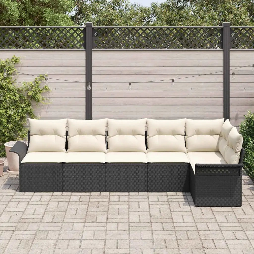 Set Divano da Giardino con cuscino 6 pcs Nero Poly Rattan