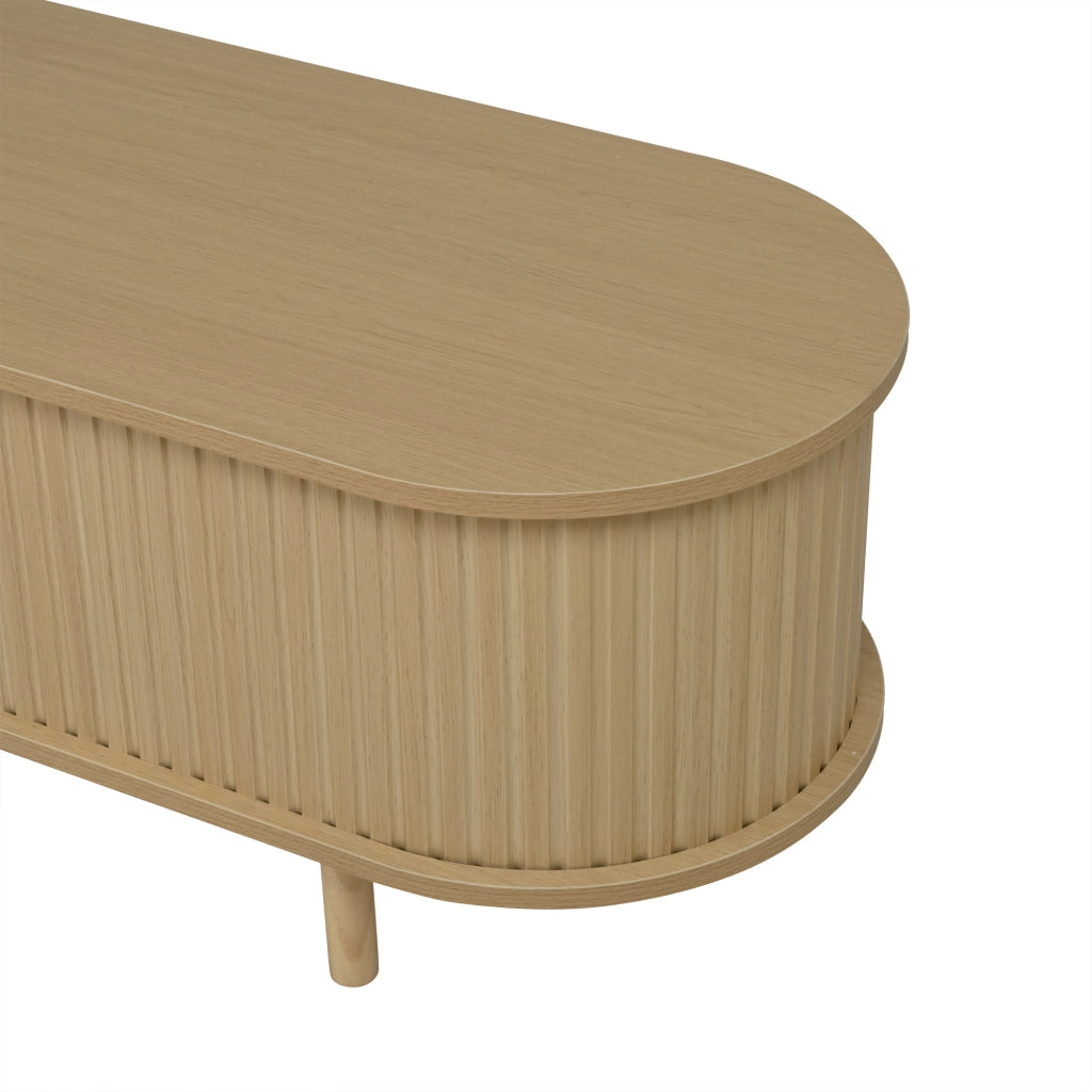 Mobile TV con 2 ante scorrevoli; cassetto e piano ovale in MDF naturale per soggiorno 180 × 40 × 40 cm