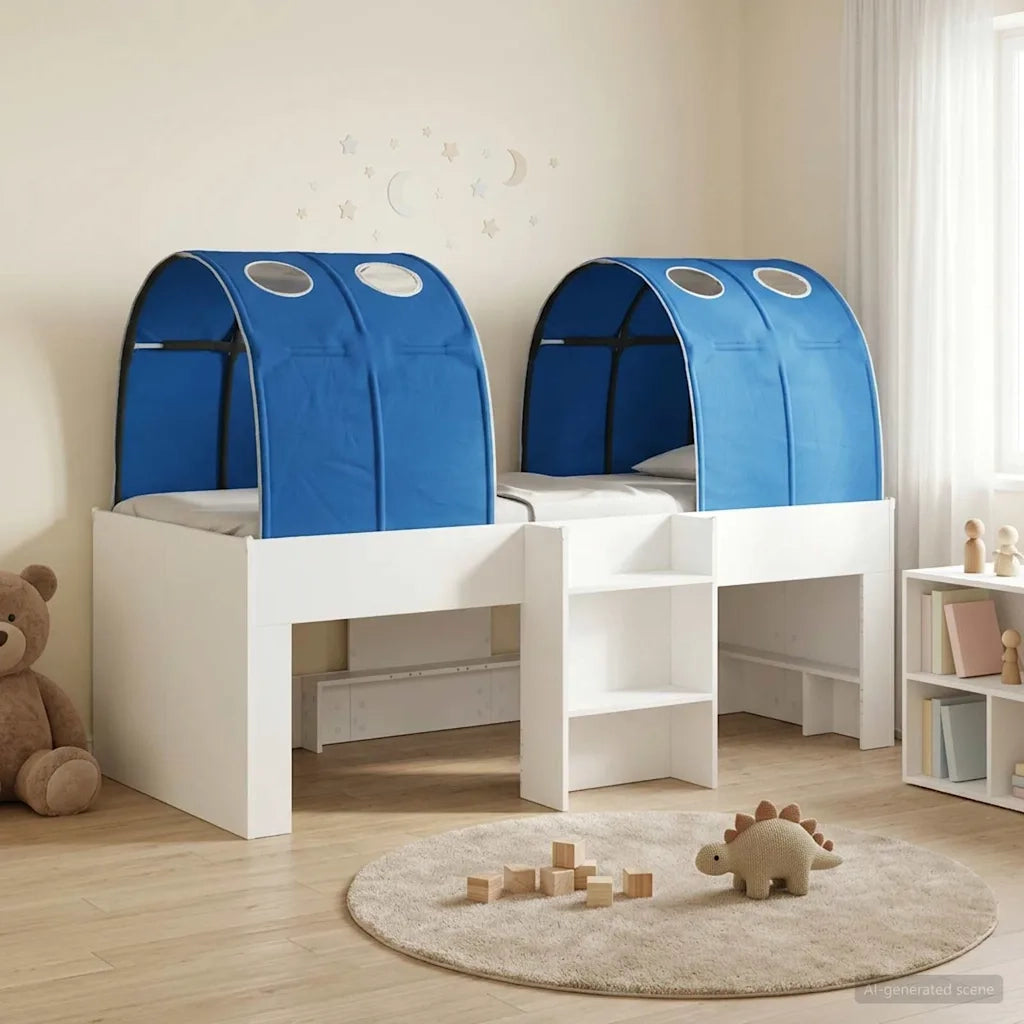 Letto singolo | Letto per adulti | Letto con Tunnel 4 pcs Bianco e Blu Legno ingegnerizzato