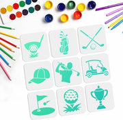 Set di Stencil per Golf - 9 pezzi di stencil riutilizzabili per accessori da golf e pittura creativa