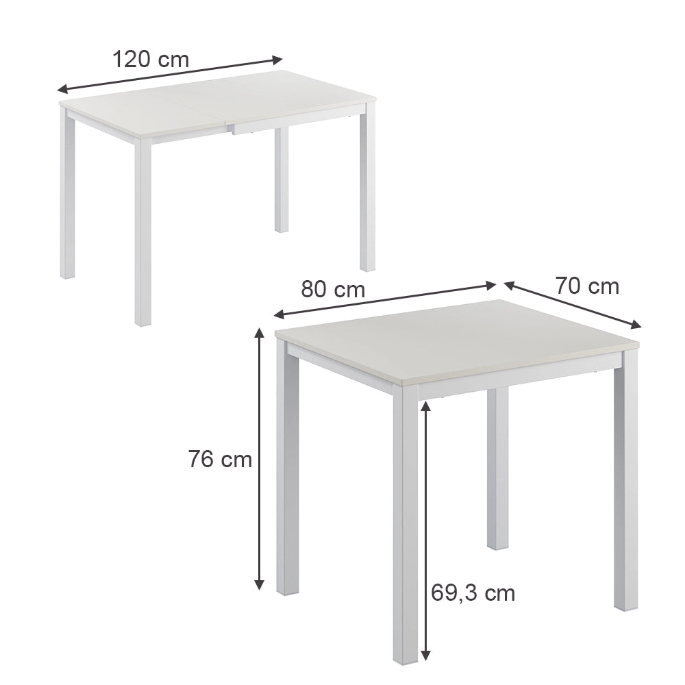 Vicco Tavolo da pranzo Bianco 120 x 70 cm Estensibile