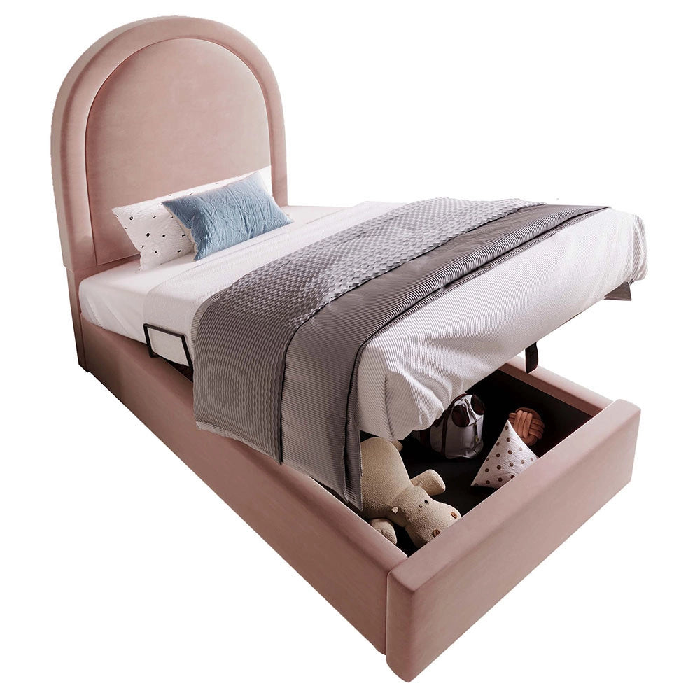 Letto singolo per bambini con imbottitura - Xylo - 90x190 cm - Velluto rosa