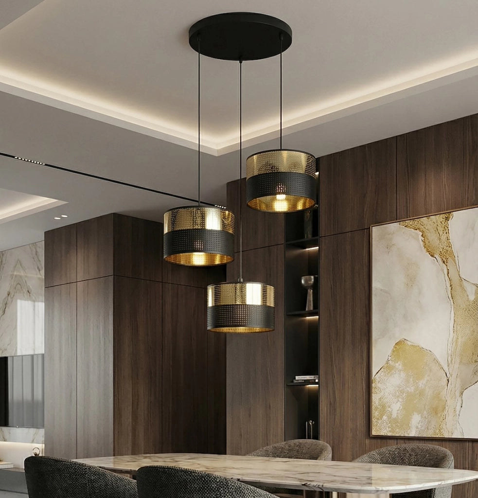 Lampada a sospensione LUX 3xE27 nera oro traforata Emibig