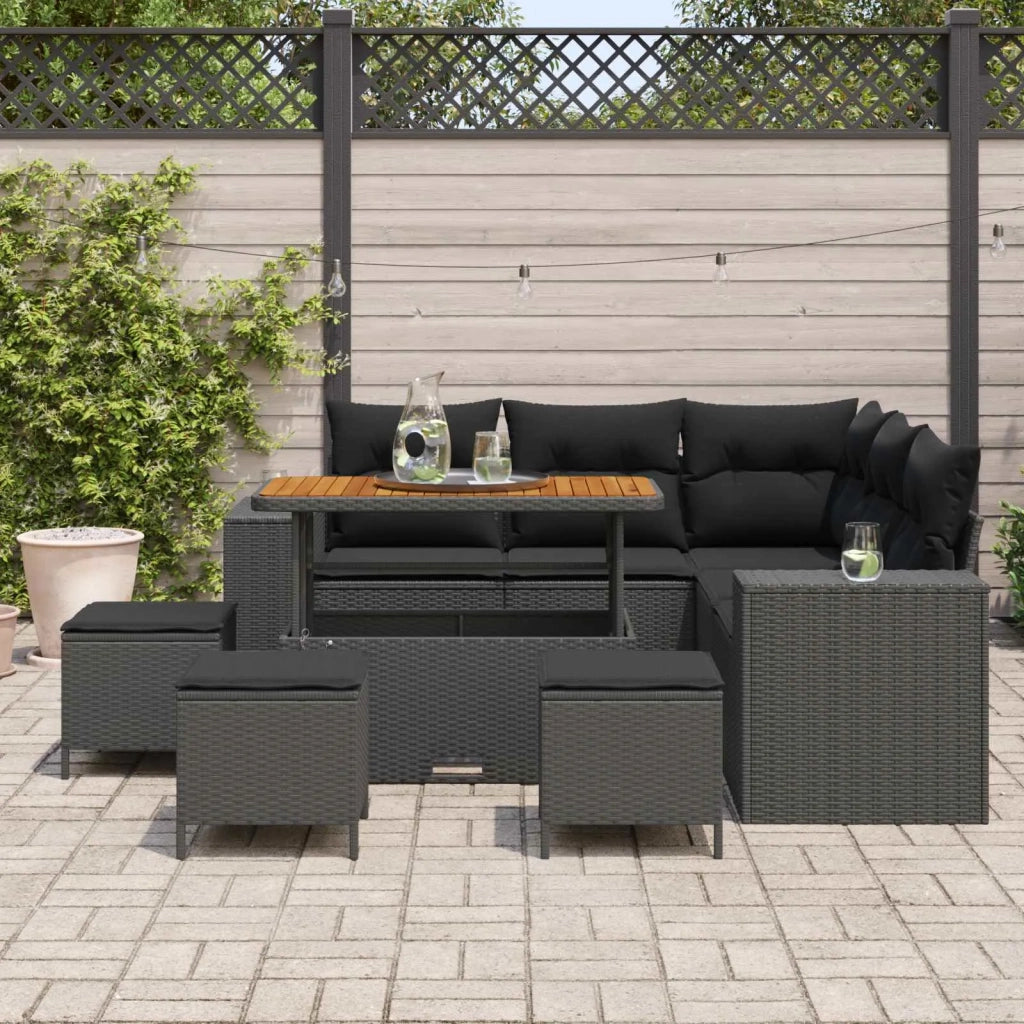 Set Divano da Giardino con cuscino 9 pcs Nero polyrattan 3363959