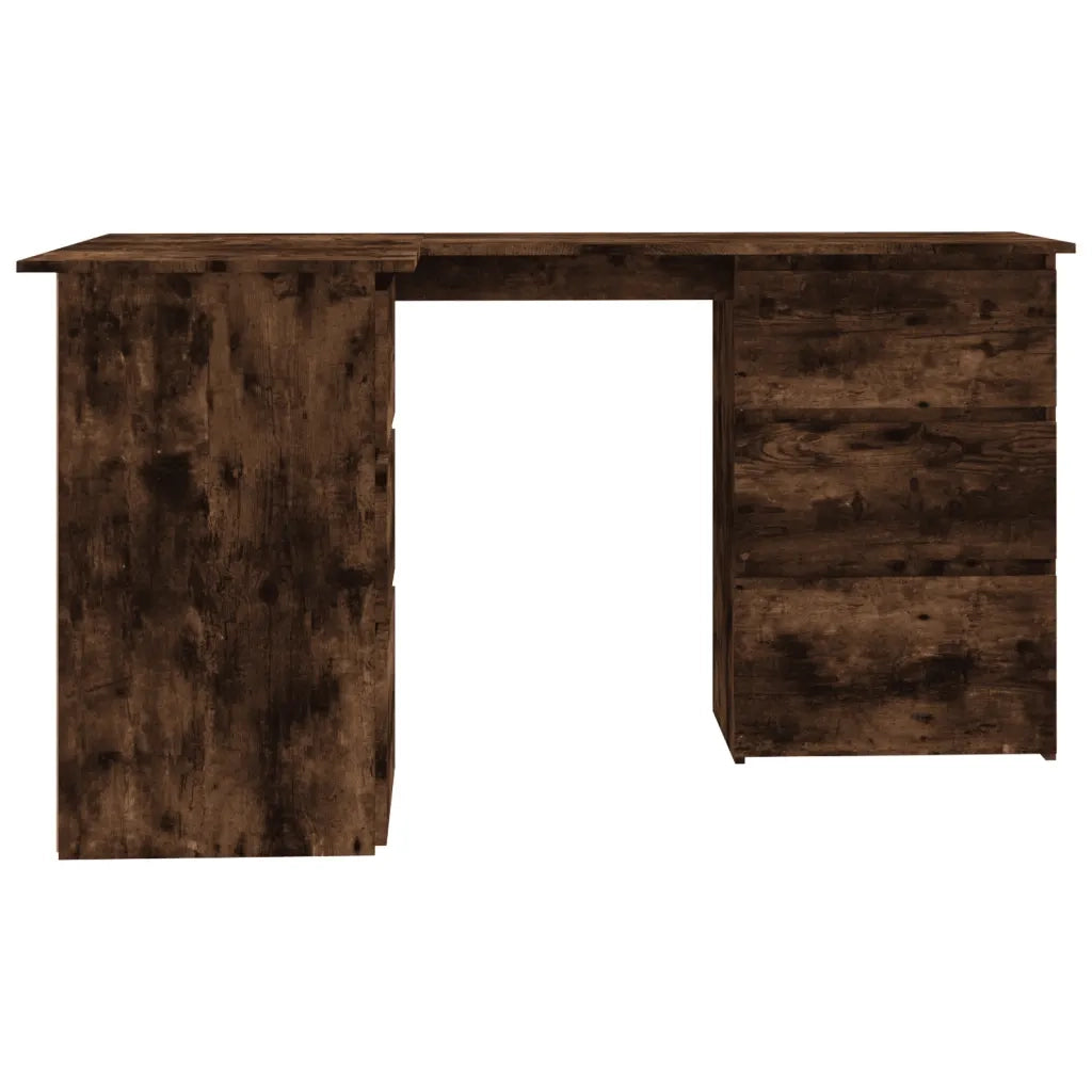 Scrivania | Tavolo da Ufficio ad Angolo Rovere Fumo 145x100x76 cm Legno Multistrato