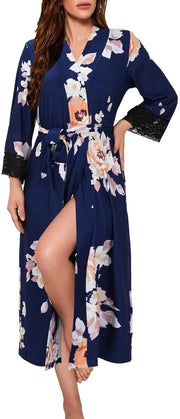 Kimono da notte con V collo e lunga manica per donne, sauna e casa