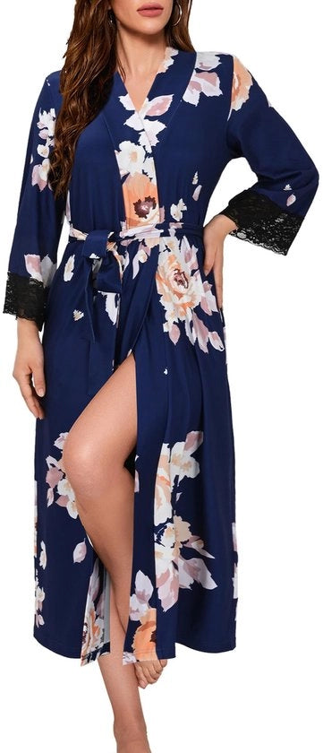 Kimono da notte con V collo e lunga manica per donne, sauna e casa