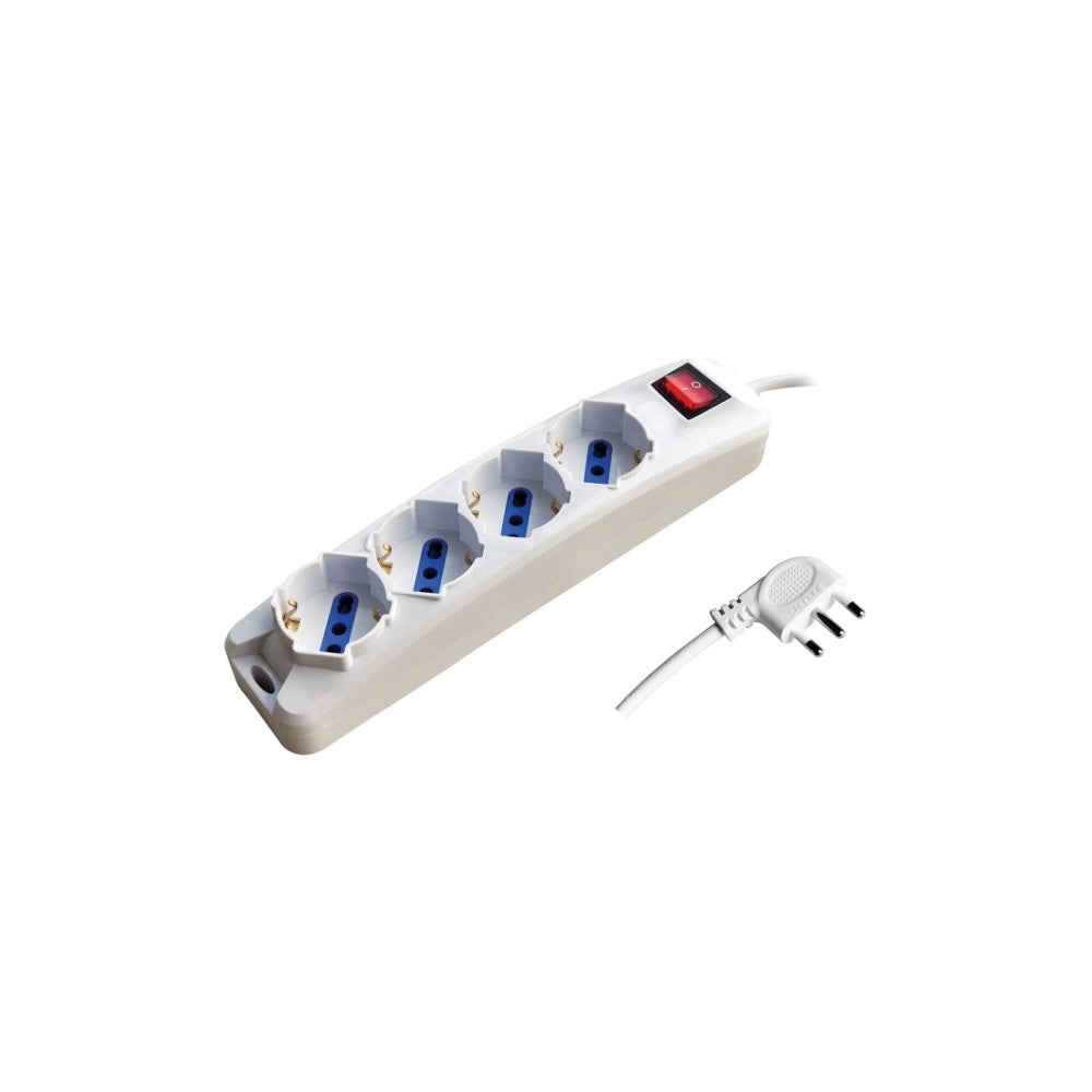 Alca power multipresa bianca con 4 prese universale spina a 90° cavo da 1,5mt con interruttore