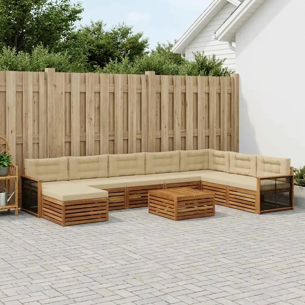 Set di divani da esterno con cuscino 9 pcs Naturale e Beige 3383746