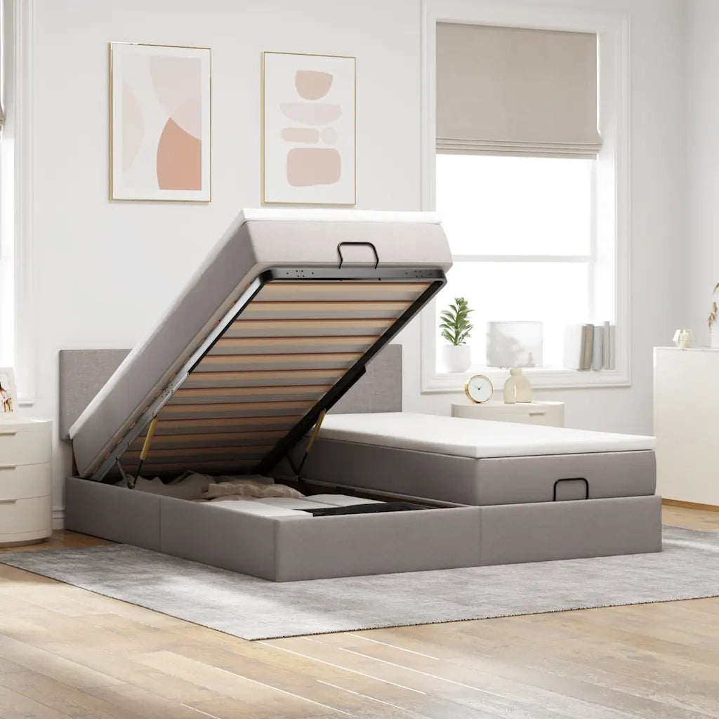 Struttura Letto Pouf con Materassi Tortora 180x200cm in Tessuto 3311977
