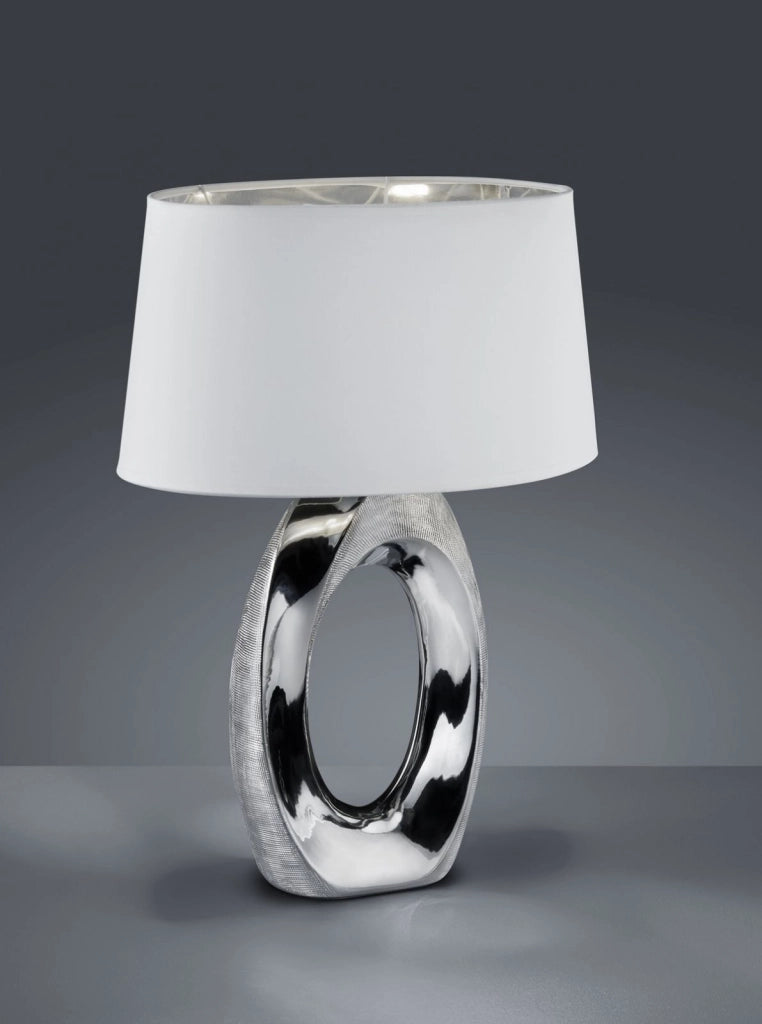 TABA LAMPADA DA TAVOLO GRANDE BASE CERAMICA ARGENTO CON PARALUME BIANCO E ARGENTO H.52CM 1 LUCE ATTACCO E27