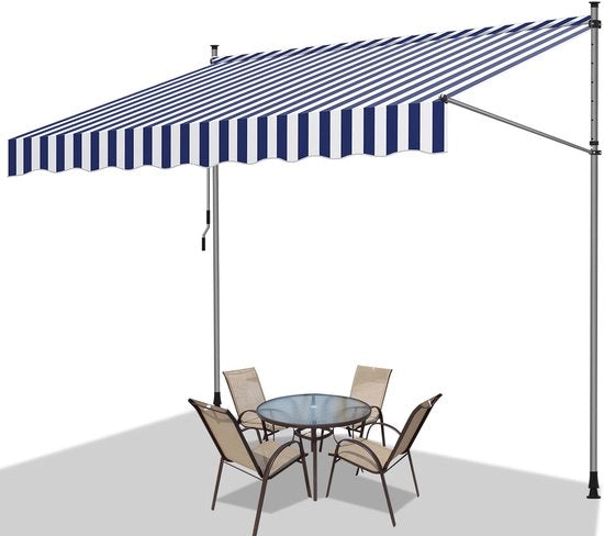 Ombrellone da Sole UV e Acqua per Terrazza, Giardino e Balcone - Ombrello da Sole Regolabile 200cm Blu Bianco