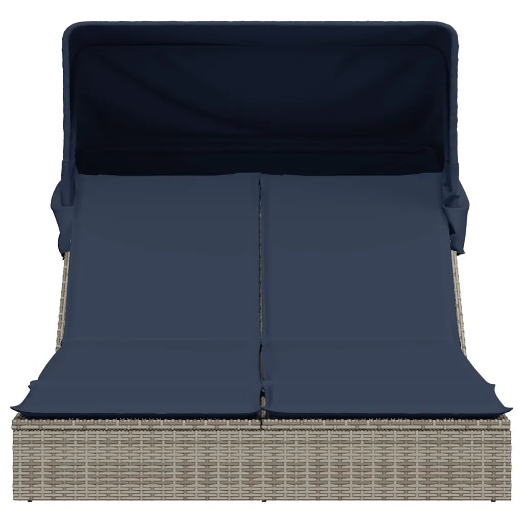 Lettino prendisole doppio con tettuccio e cuscini in Polyrattan Grigio 368644