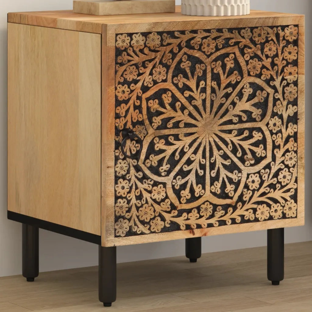 Comodino-Tavolino da notte 40x33x46 cm in Legno Massello di Mango 818311