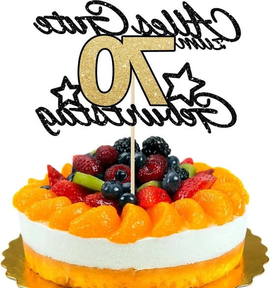 Decorazione per torta 70° compleanno - glitter nero-oro
