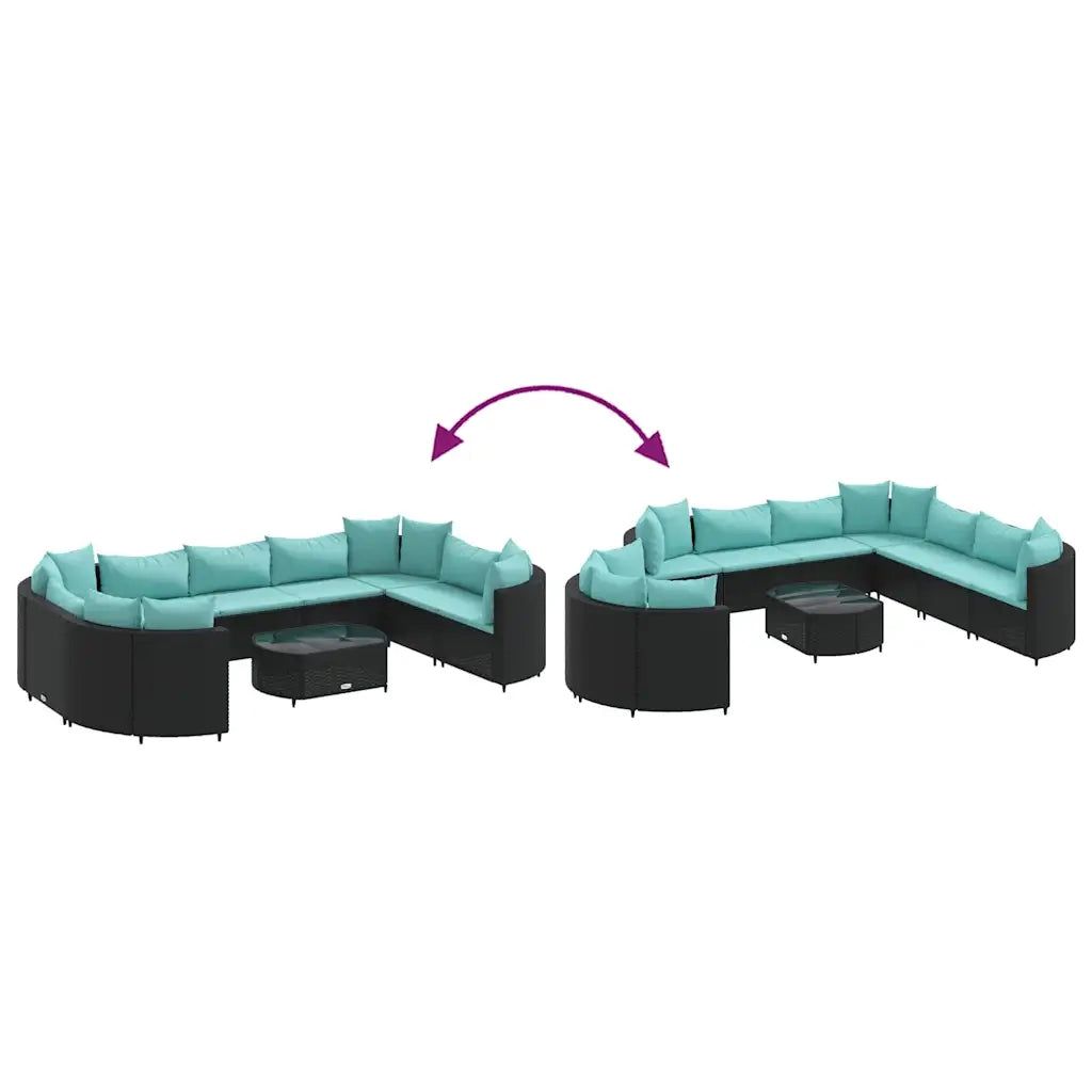 Set Divani da Giardino 10pz con Cuscini in Polyrattan Nero 3308404