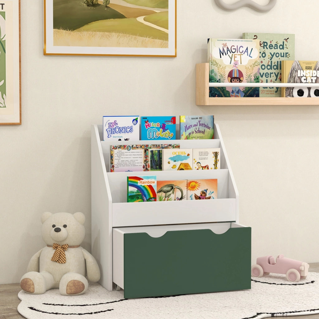 Libreria bambini con cassetto e 3 ripiani ¨C Minimal ¨C verde 62.5x30x70 cm