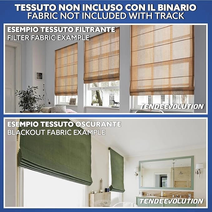 Binario Tenda a Pacchetto 4 Calate con cassone, Bastone Attacco Parete/Soffitto, Binario in Alluminio Bianco Lunghezza 120 CM Comando a destra