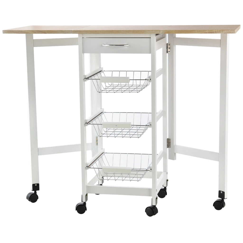Carrello Portavivande Pieghevole per Cucina ¨C zephmum ¨C Bianco e Legno, 37x37x77.5 cm